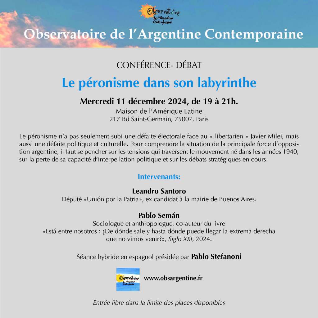 Le péronisme dans son labyrinthe – Conférence – débat du 11 décembre&nbsp;2024
