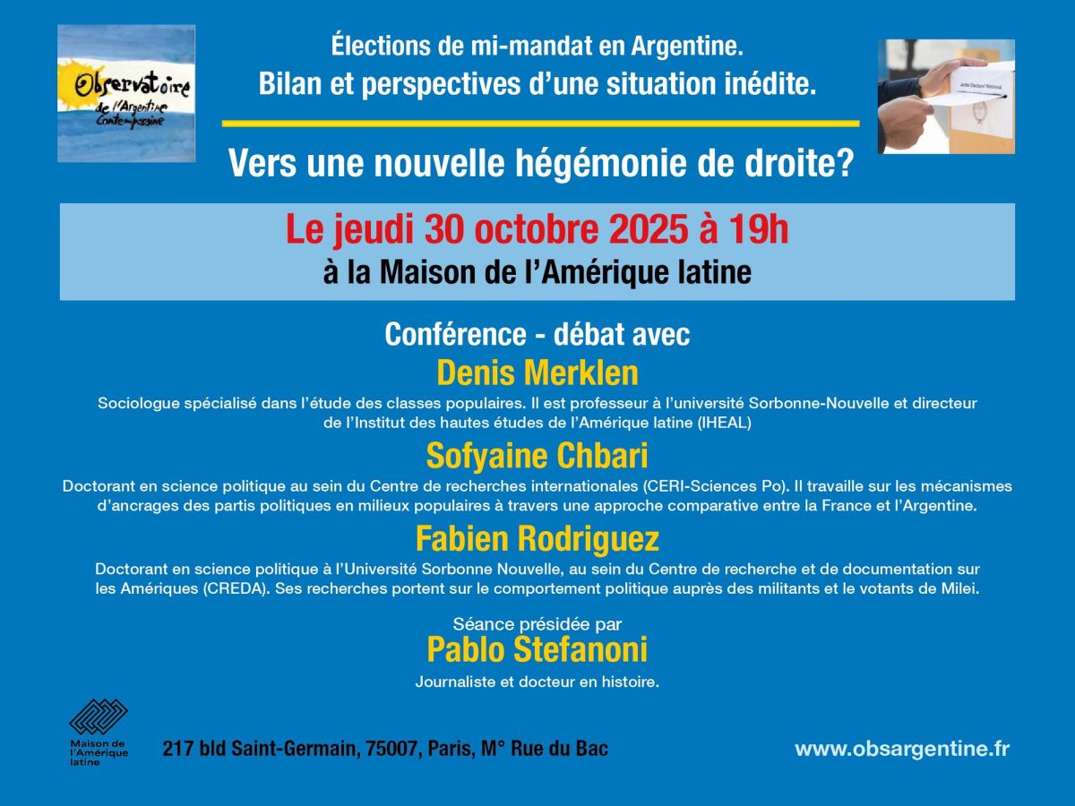 Élections de mi-mandat en Argentine. Vers une nouvelle hégémonie de droite ? – Conférence – débat du 30&nbsp;octobre