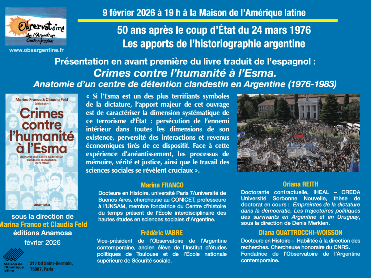 Présentation du livre « Crimes contre l’Humanité à l’Esma. Anatomie d’un centre de détention clandestin en Argentine (1976-1983) » — 9&nbsp;février