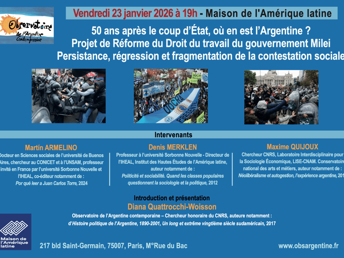Projet de Réforme du Droit du travail du gouvernement Milei. Persistance, régression et fragmentation de la contestation sociale — Conférence – débat du 23&nbsp;janvier