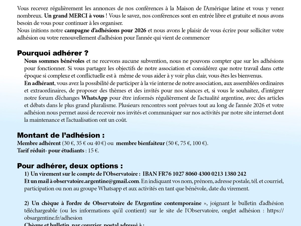 Campagne d&rsquo;adhésions 2026