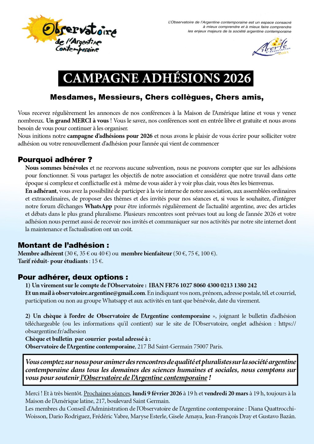 Campagne d&rsquo;adhésions 2026