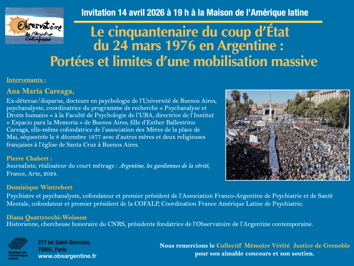 Le cinquantenaire du coup d’État du 24 mars 1976 en Argentine. Portées et limites d’une mobilisation massive — 14&nbsp;avril