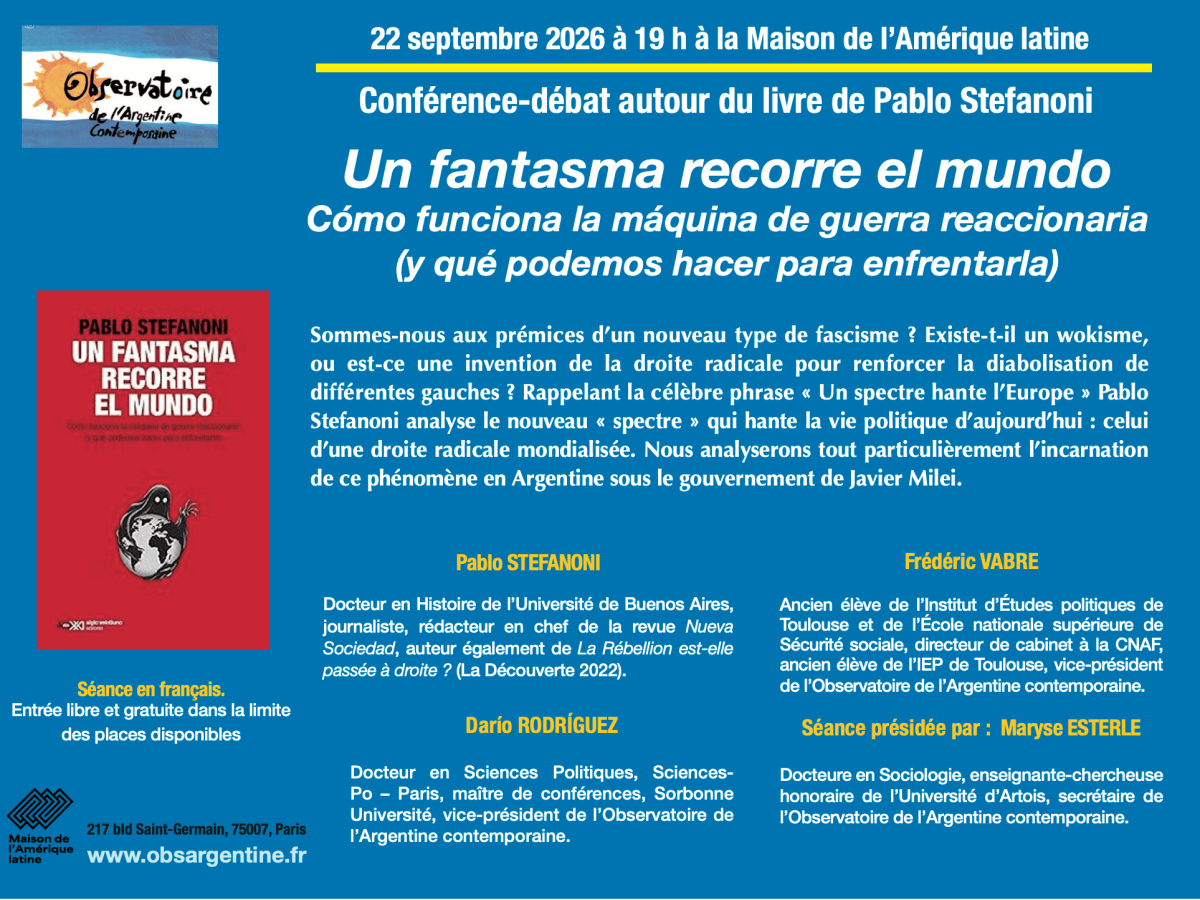 Conférence-débat autour du livre de Pablo Stefanoni « Un fantasma recorre el mundo » — 22&nbsp;septembre